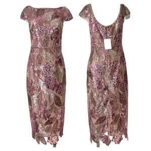 Marchesa Notte Floral Sequin Embellished Tulle Midi Dress NWT Size 16